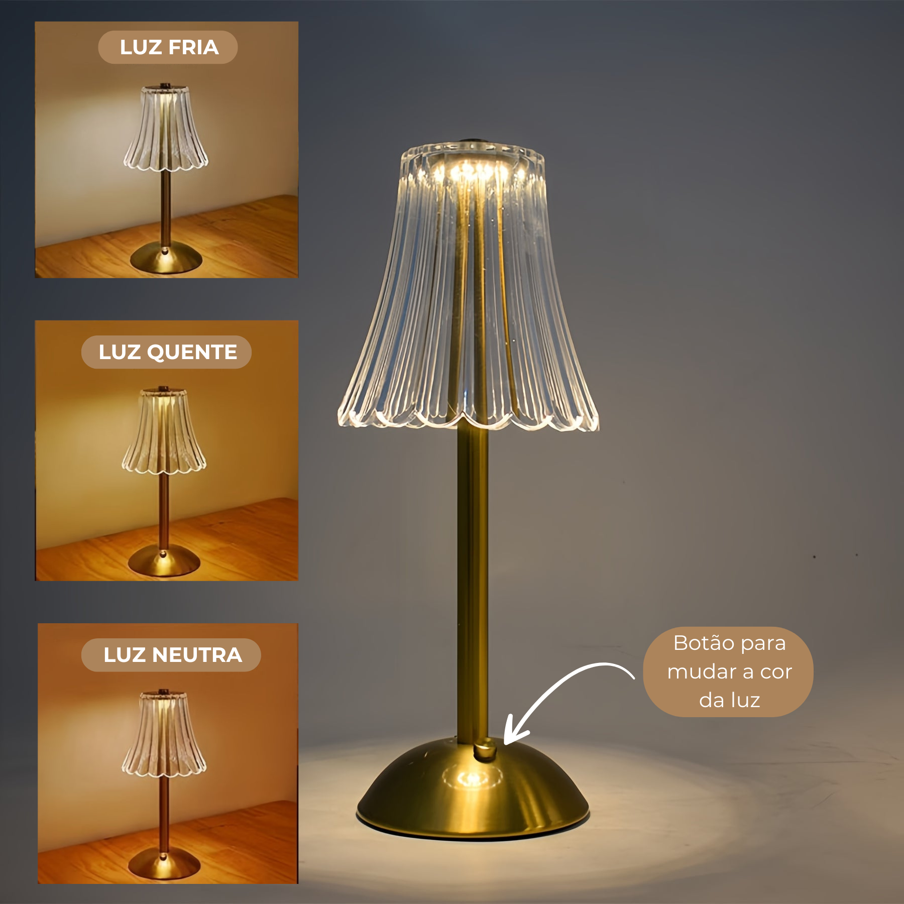 Luminária de Mesa Esmeralda Portátil em Led 3 em 1